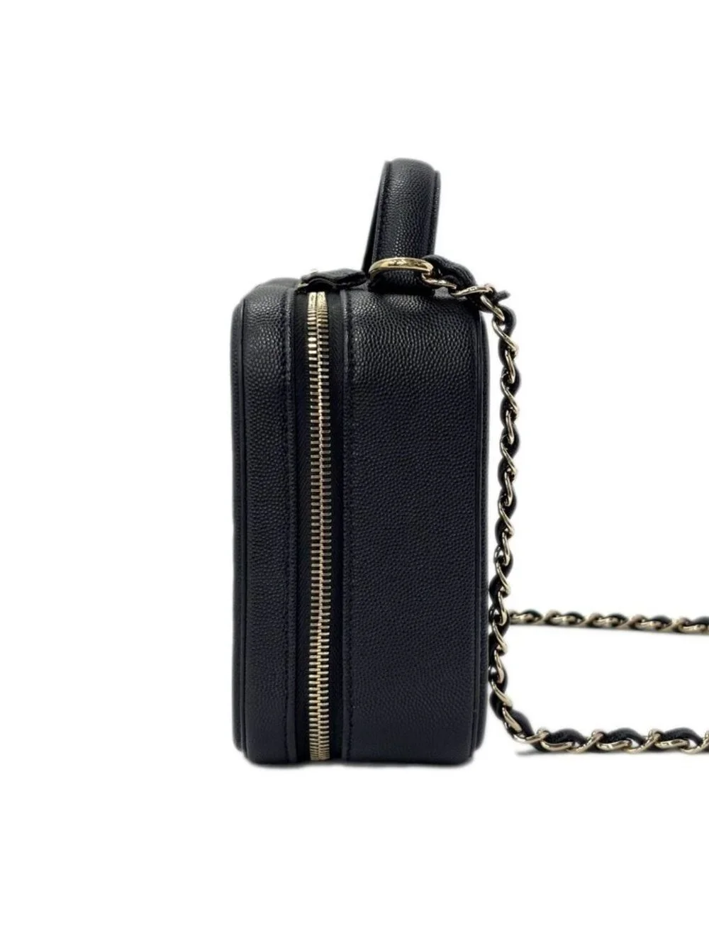 Chanel Bag CC Filigree Vanity Case 2-Way Chain Shoulder Black Champagne Gold